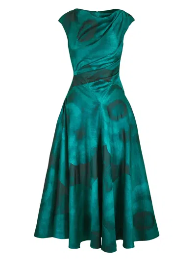 Talbot Runhof Jacquard Draped Dress In Green