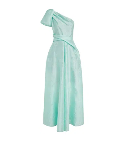 Talbot Runhof Jacquard One-shoulder Anemone Gown In Blue