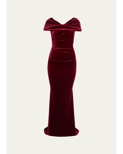 Talbot Runhof Kate Draped Velvet Mermaid Gown In Burgundy