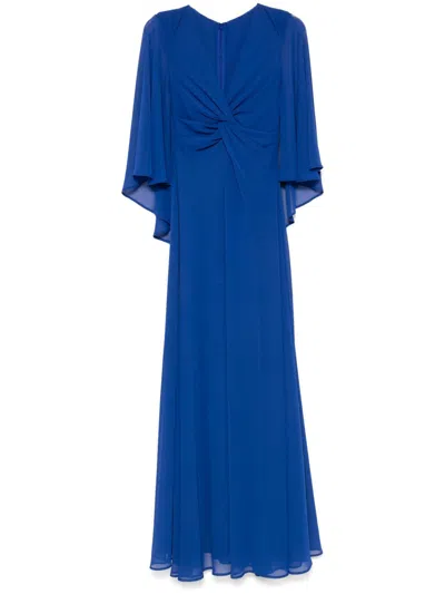 Talbot Runhof Knot-detail Cape Gown In Blue