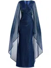 Talbot Runhof Knot-detail Cape Maxi Dress In Blue