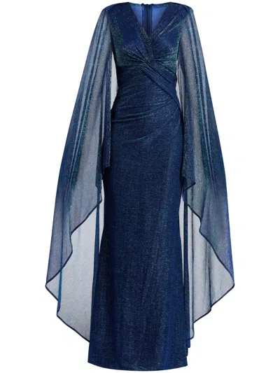 Talbot Runhof Knot-detail Cape Maxi Dress In Blue