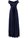 Talbot Runhof Off-the-shoulder Pleated Satin Gown In Blue