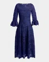Talbot Runhof Lace Long Sleeve Dress In Navy