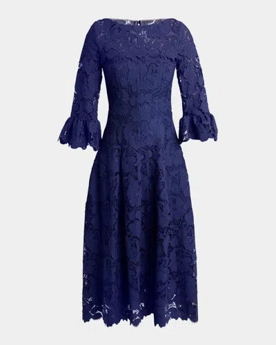 TALBOT RUNHOF LACE 3/4-SLEEVE MIDI DRESS