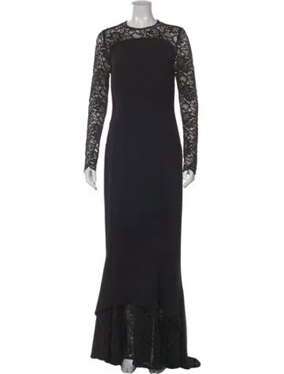 Pre-owned Talbot Runhof Lace Pattern Long Dress In Black
