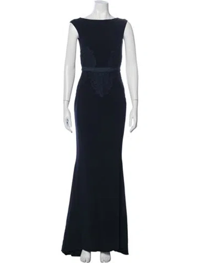 Pre-owned Talbot Runhof Lace Pattern Long Dress In Blue