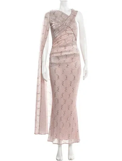 Pre-owned Talbot Runhof Lace Pattern Long Dress In Pink