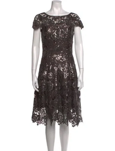 Pre-owned Talbot Runhof Lace Pattern Midi Length Dress In Grey