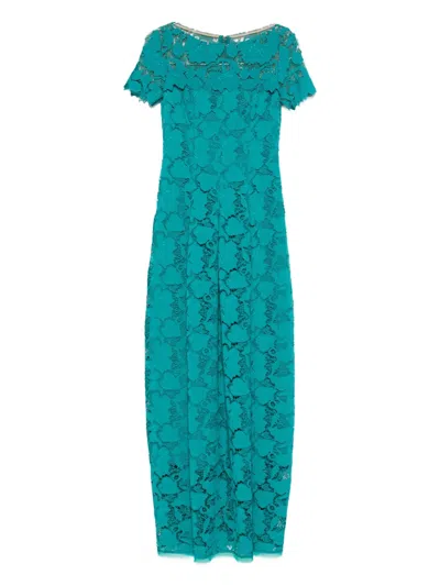 Talbot Runhof Lace Short-sleeve Dress In Blue