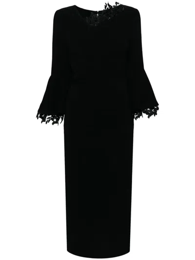 Talbot Runhof Lace-trim Draped Midi Dress In Black