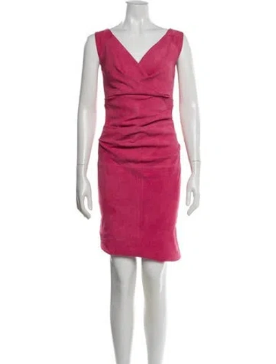 Pre-owned Talbot Runhof Leather Midi Length Dress In Pink