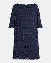 Talbot Runhof Linton Metallic Tweed Shift Dress In Royal Navy