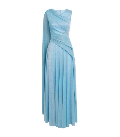 Talbot Runhof Metallic Draped Maxi Dress In Blue