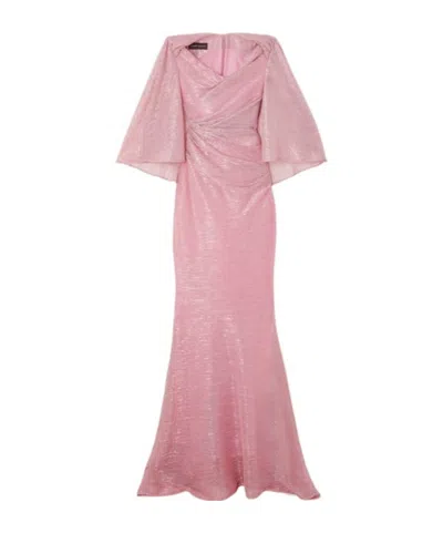 Talbot Runhof Metallic Dress With Cloak Effect In Pink