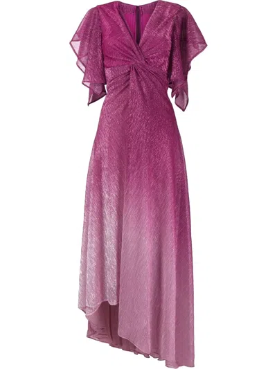 Talbot Runhof Metallic Voile Asymmetric Dress In Red-purple Or Grape