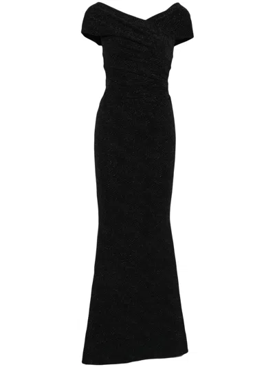 Talbot Runhof Off-shoulder Draped Gown In Black