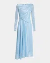 Talbot Runhof Metallic Mermaid Voile Long-sleeve Midi Dress In Sky