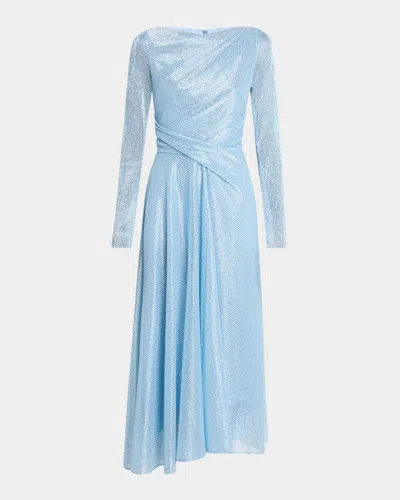 Talbot Runhof Metallic Mermaid Voile Long-sleeve Midi Dress In Sky