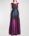 Talbot Runhof Metallic Ombre Jacquard Cap-sleeve Gown In Fuchsia