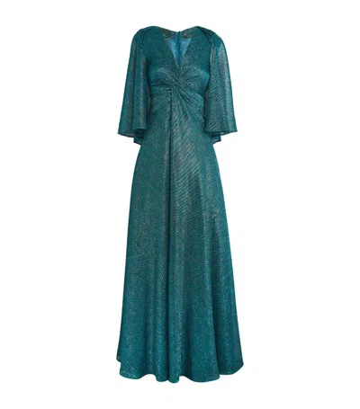 Talbot Runhof Metallic Pleated Horras Gown In Turquoise