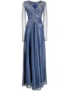 Talbot Runhof Metallic V-neck Gown In Blue
