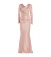 Talbot Runhof Draped Mirrorball Stretch Long-sleeve Gown In Pink