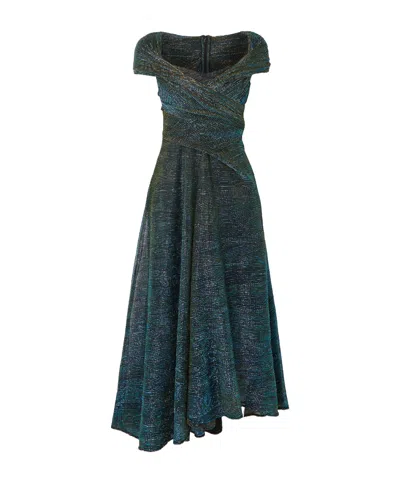 Talbot Runhof Mid-length Metallic Drape Dress In Blue