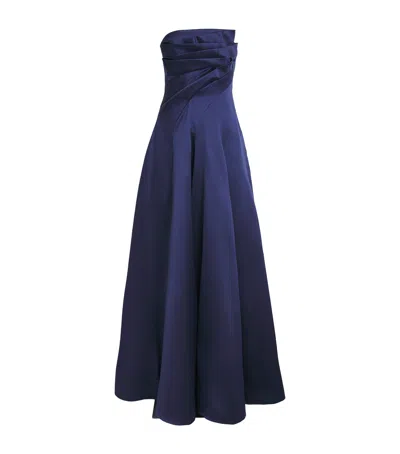 Talbot Runhof Mikado Satin Pleated Gown In Navy