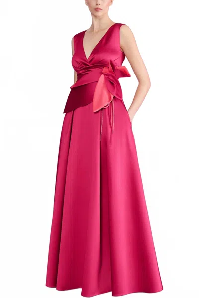 Talbot Runhof Mikado Sleeveless Dress In Fuschia In Red