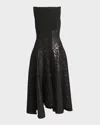 Talbot Runhof Mixed-media Black Iris Tweed Paneled Midi Dress In Black