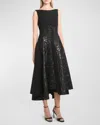 Talbot Runhof Mixed-media Black Iris Tweed Paneled Midi Dress In Black