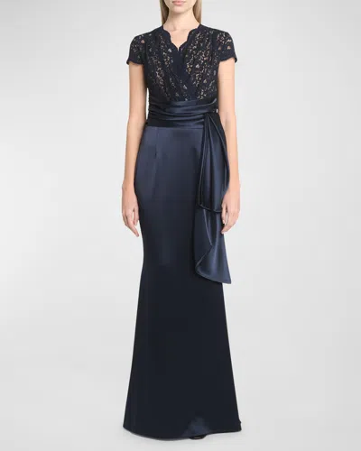 Talbot Runhof Mixed-media Lace Satin Trumpet Gown In Multi