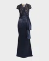 Talbot Runhof Mixed-media Lace Satin Trumpet Gown In Multi