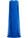 Talbot Runhof Stretch Tulle Cape Gown In 蓝色