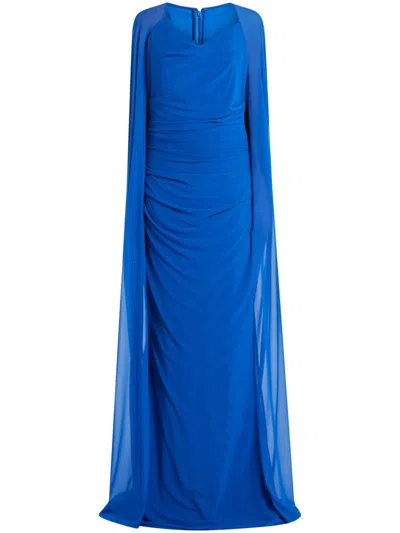 Talbot Runhof Stretch Tulle Cape Gown In Blue