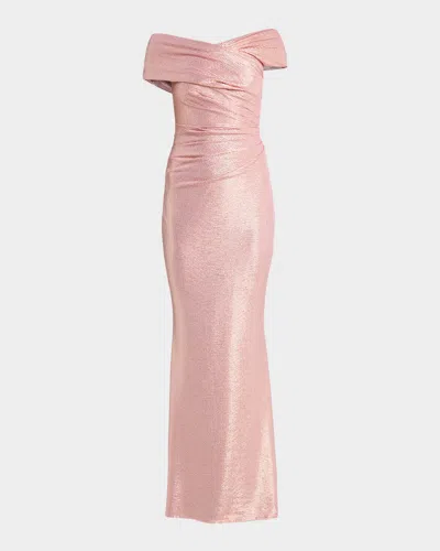 Talbot Runhof Mobina Draped Mirrorball Mermaid Gown In Pink
