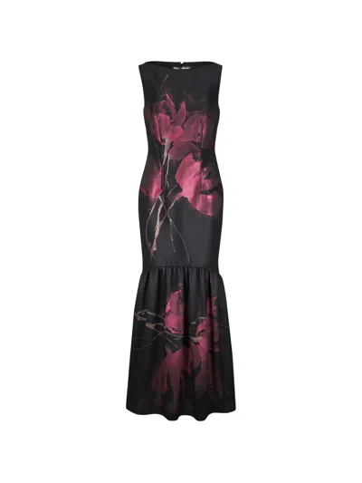 Talbot Runhof Monarchy1 Floral Ruffled Maxi Dress In Black