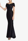Talbot Runhof Off-shoulder Draped Gown In Black