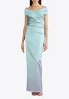 Talbot Runhof Off-the-shoulder Sequined High Low Cocktail Dress In Light Blue