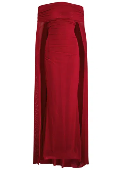 Talbot Runhof Off-the-shoulder Cape-effect Tulle Gown In Red