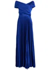 Talbot Runhof Off-the-shoulder Pleated Satin Gown In Blue