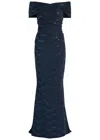 Talbot Runhof Off-the-shoulder Sequin Metallic-weave Gown In Blue