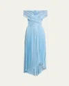 Talbot Runhof Off-the-shoulder Sequined High Low Cocktail Dress In Sky Blue
