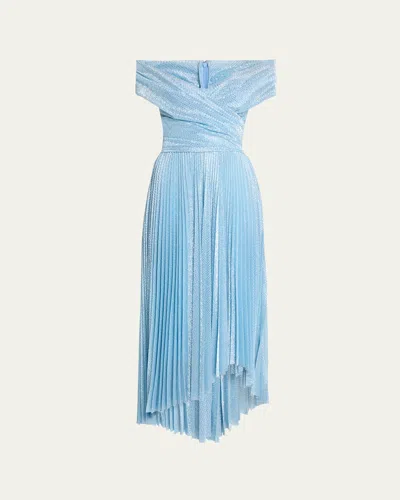 Talbot Runhof Off-the-shoulder Sequined High Low Cocktail Dress In Blue