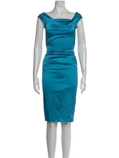 Pre-owned Talbot Runhof Off-the-shoulder Knee-length Dress In Blue