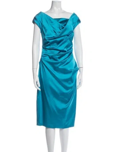 Pre-owned Talbot Runhof Off-the-shoulder Knee-length Dress In Blue