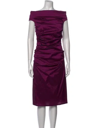 Pre-owned Talbot Runhof Off-the-shoulder Knee-length Dress In Purple