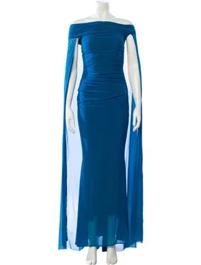 Pre-owned Talbot Runhof Off-the-shoulder Long Dress In Blue