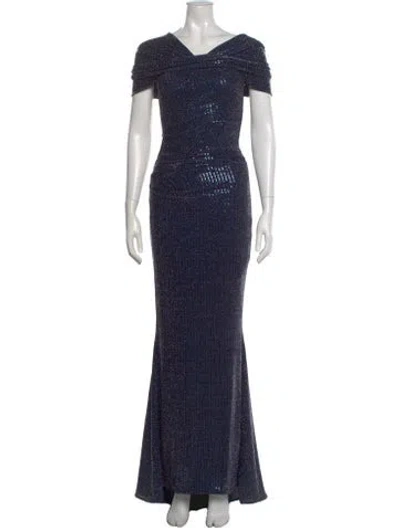 Pre-owned Talbot Runhof Off-the-shoulder Long Dress In Blue